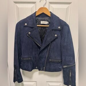 COACH 1941 Navy Blue Suede Leather Moto Jacket | Women’s Size 0